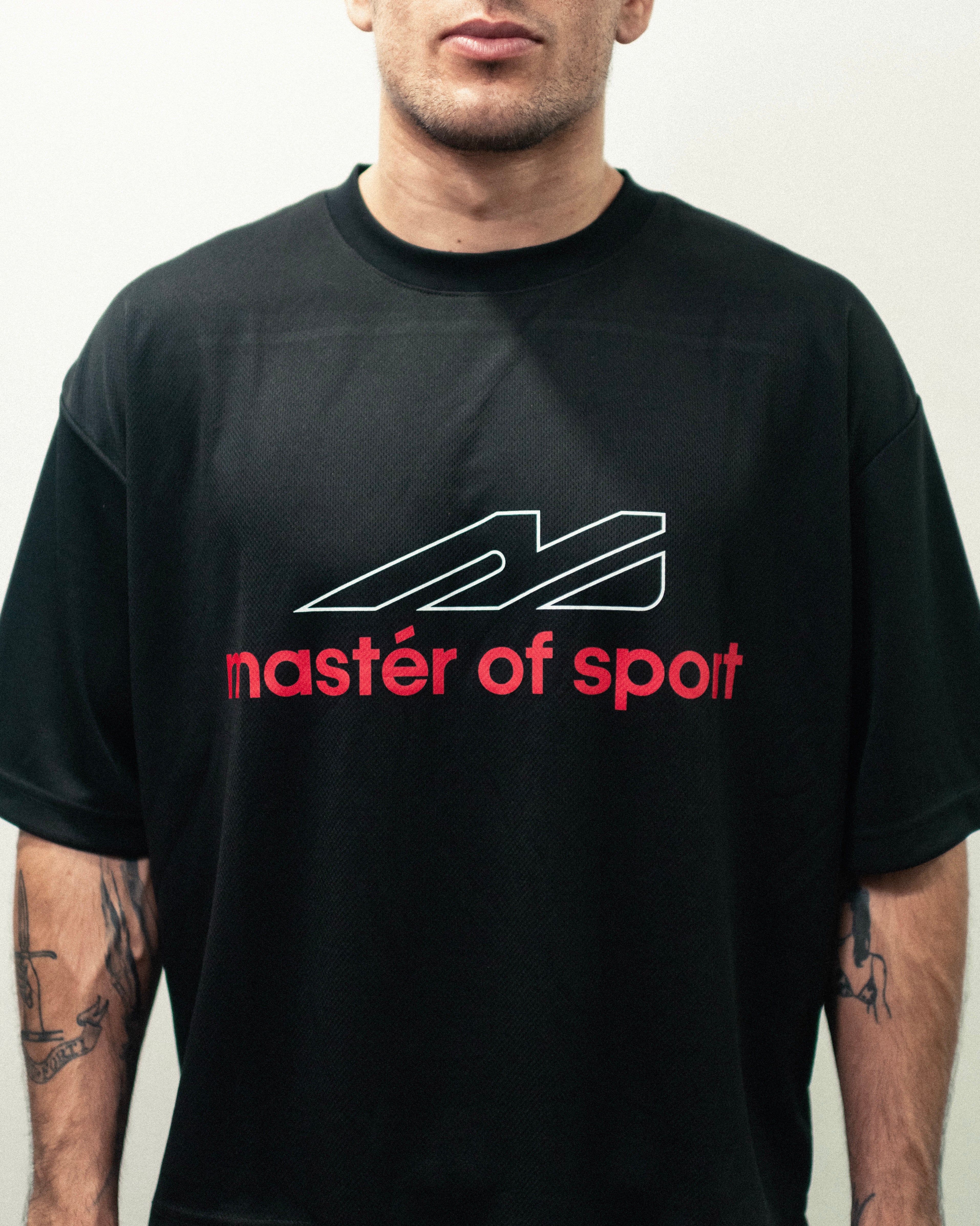 Master of Sport Legacy Logo Box Fit Performance Tee, Black