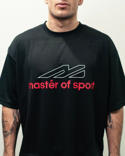 Master of Sport Legacy Logo Box Fit Performance Tee, Black